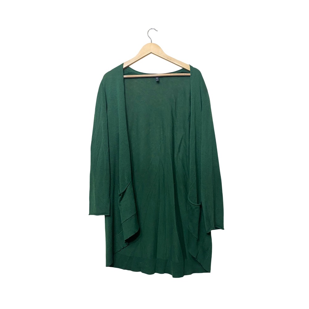 Eileen Fisher Forest Green Tencel Merino Wool Open Front‎ Cardigan Sweater XL